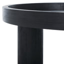 Close up angle view of Dennis coffee table showing black raised tray top rim and cylinder leg