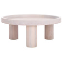 Dennis round white wash wood tray top coffee table alternative three-quarter studio view