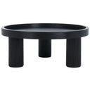 Dennis round black wood tray top coffee table low-angle studio view