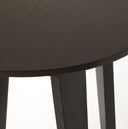 Macro view of Gideon table edge showing dark brown wood grain texture and leg attachment