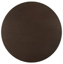 Top down view of Gideon round end table showing dark brown wood grain surface