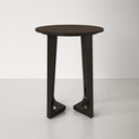 Gideon dark brown wood round end table straight front studio view