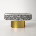 Miller round bone inlay coffee table low-angle side studio view