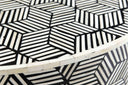 Close up angle view of Miller coffee table highlighting handmade black and white bone inlay geometric pattern