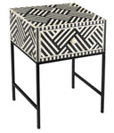 Reign black and white bone inlay 1 drawer side table with black iron base three-quarter studio view
