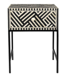 Reign black and white bone inlay 1 drawer side table straight front studio view