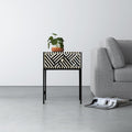 Reign black and white bone inlay chevron stripe 1 drawer end table styled in a room