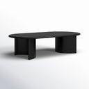 Louie oval black wood coffee table three-quarter studio view showcasing curved panel slab legs