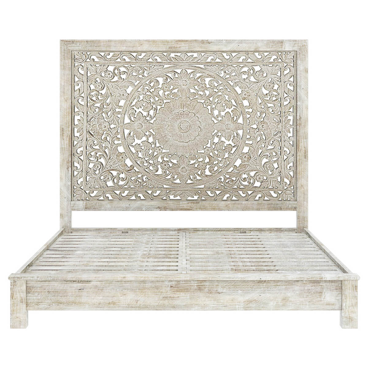 Hand-carved Platform Bed With Moroccan Style Headboard Furniture BoutiQ