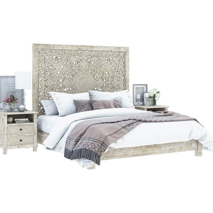 Hand-carved Platform Bed With Moroccan Style Headboard Furniture BoutiQ