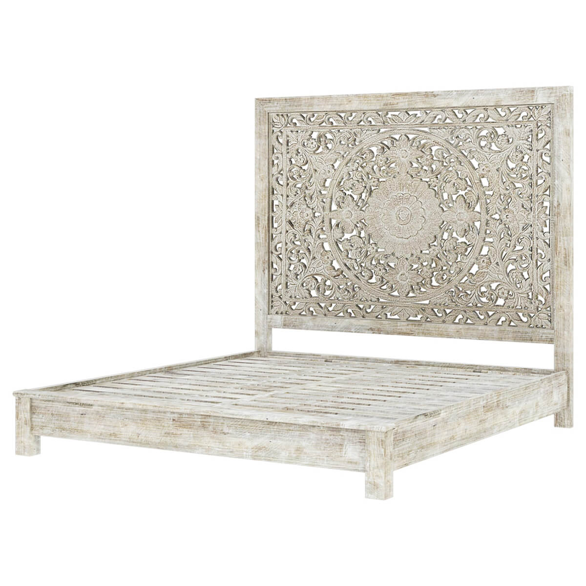 Hand-carved Platform Bed With Moroccan Style Headboard Furniture BoutiQ