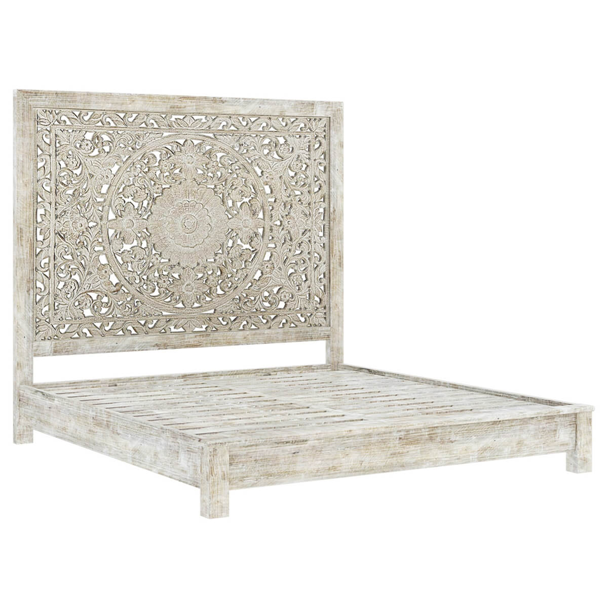 Hand-carved Platform Bed With Moroccan Style Headboard Furniture BoutiQ