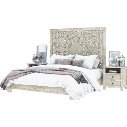 Hand-carved Platform Bed With Moroccan Style Headboard Furniture BoutiQ