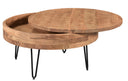 Open hidden storage view of Keith coffee table showing rotating slide-out wood tabletop