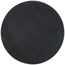 Top down view of Nixon round coffee table showing black charcoal wood grain tabletop surface