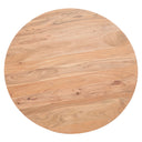 Top down view of Nixon round coffee table showing natural warm mango wood grain tabletop surface