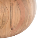 Close up view of Nixon coffee table spherical ball base showing segmented natural wood grain panels