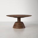 Boston round walnut wood coffee table straight side profile view showcasing sculpted dome base