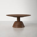 Boston round walnut wood coffee table alternative straight side profile view