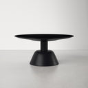 Boston round black wood coffee table alternative straight side profile view