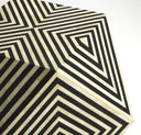 Close up angle view of Josue drum table corner showing bone inlay chevron joints