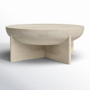 Neil round solid wood bowl coffee table three-quarter studio view showcasing cross slab base