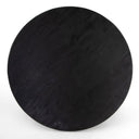 Top down view of Alberto round coffee table showing dark charcoal black wood grain tabletop surface