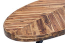 Close up view of Lane coffee table edge showing chevron wood grain pattern and thick rim