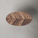 Top down view of Lane oval coffee table showing chevron parquet wood grain pattern