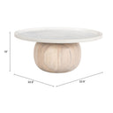 Cason round white marble coffee table dimensions diagram showing height and diameter measurements