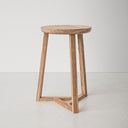 Martin light oak wood round end table with tripod base three-quarter studio view