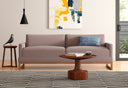Martin solid wood round end table and pedestal coffee table styled in a living room