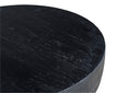 Close up angle view of Finnley coffee table top highlighting matte black wire-brushed wood grain finish