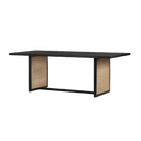 Dennis Woven Rectangle Dining Table featuring a dark rectangular tabletop, woven side panels and a sturdy black frame.