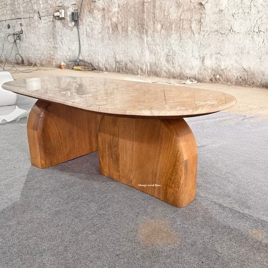 Alvin - Modern Travertine Marble Oval Coffee Table – live photo 1