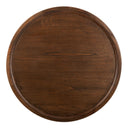 Top down view of Paxton round coffee table showing dark walnut grain texture and tray lip
