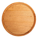 Top down view of Paxton round wood coffee table showing natural honey grain and tray lip