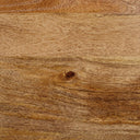 Full frame flat macro swatch of warm brown mango wood grain texture with natural knot detail