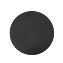 Top down view of Skyler round coffee table showing charcoal black wood grain tabletop surface