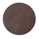 Top down view of Skyler round coffee table showing walnut brown wood grain tabletop surface
