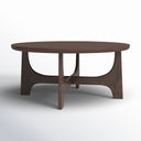 Alternative three-quarter studio view of Skyler round walnut brown wood coffee table