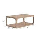 Kingsley rectangular solid wood coffee table dimensions diagram showing height, width, and depth measurements