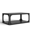 Kingsley rectangular black wood coffee table alternative three-quarter studio view
