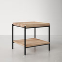 Tate light wood 2 tier square end table with black metal frame three-quarter studio view