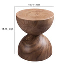 Julien Solid Wood Block End Table - round wooden side table with a sculptural pedestal design, measuring 15.74 inches wide and 18.11 inches high.