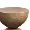 Julien Solid Wood Block End Table - close-up of the round wooden tabletop showing its natural wood grain and bowl-shaped edge.