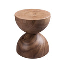 Julien Solid Wood Block End Table - sculptural round wooden side table with a bowl-shaped top, rounded pedestal base and visible natural wood grain.