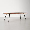 Walden rectangular live edge wood coffee table three-quarter studio view showcasing angled legs