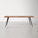 Walden rectangular live edge wood coffee table straight side view showcasing angled legs