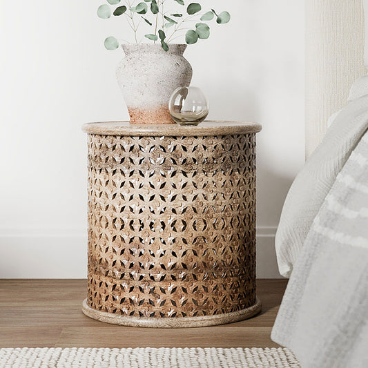 Drake Carved Wood Side Table